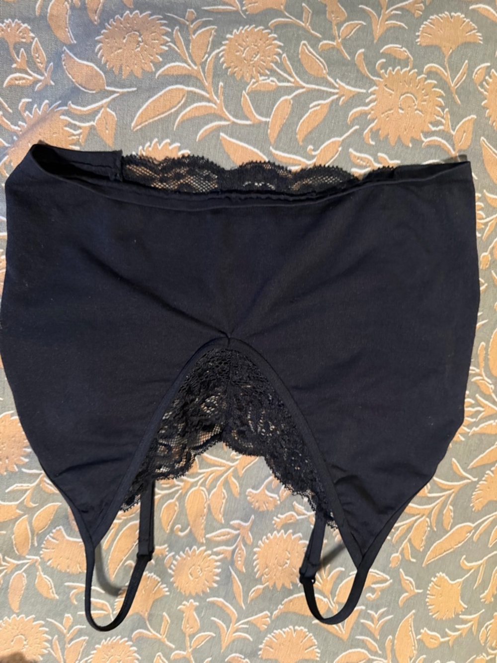 Anthropologie Black Lace-Trim Garter Briefs